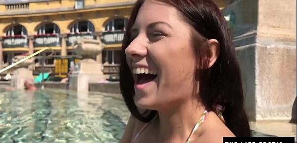  Girl almost caught masturbating in a public pool